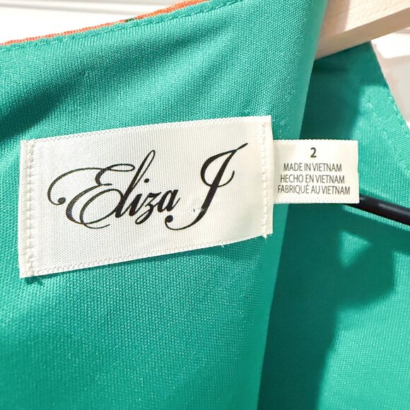 Eliza J 60's Mod Style Green Pink Floral Flower Print Embroidered Dress 2 Retro - Picture 7 of 10